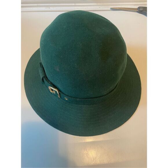 Halston Excello Green Wool Fedora Hat - Picture 1 of 6